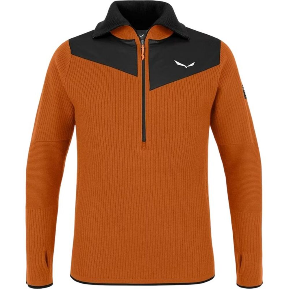 Salewa Mens Zip Neck Regular Long-Sleeved Sweater / Brown/Black